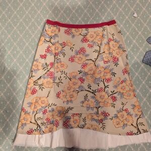 Floral A-Line Skirt with Red and Cream Accents. Countrycore, Romantic, Feminine.